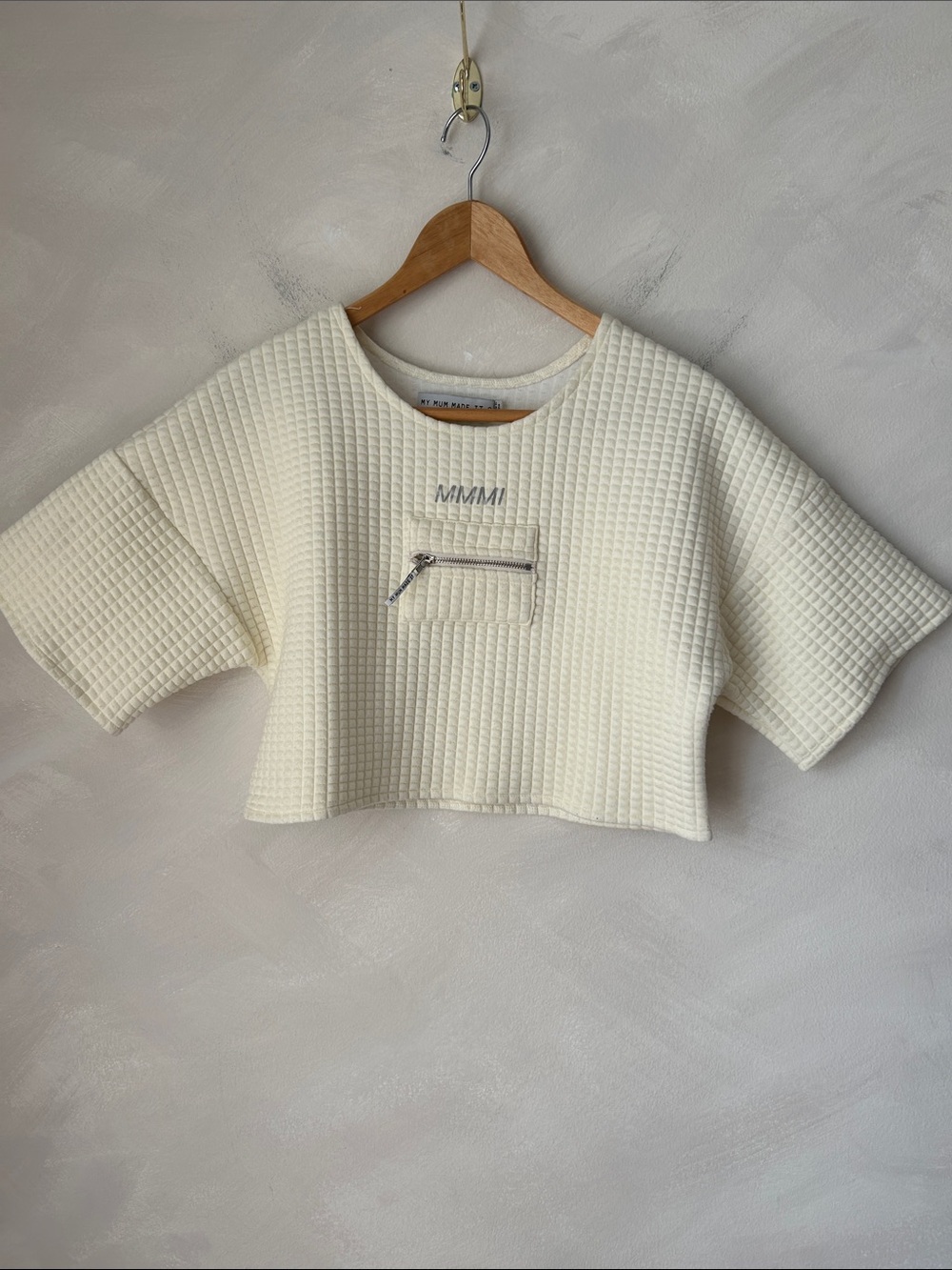 My mum made it Cropped waffle quilted tshirt with zipper pocket S - Picture 3 of 8